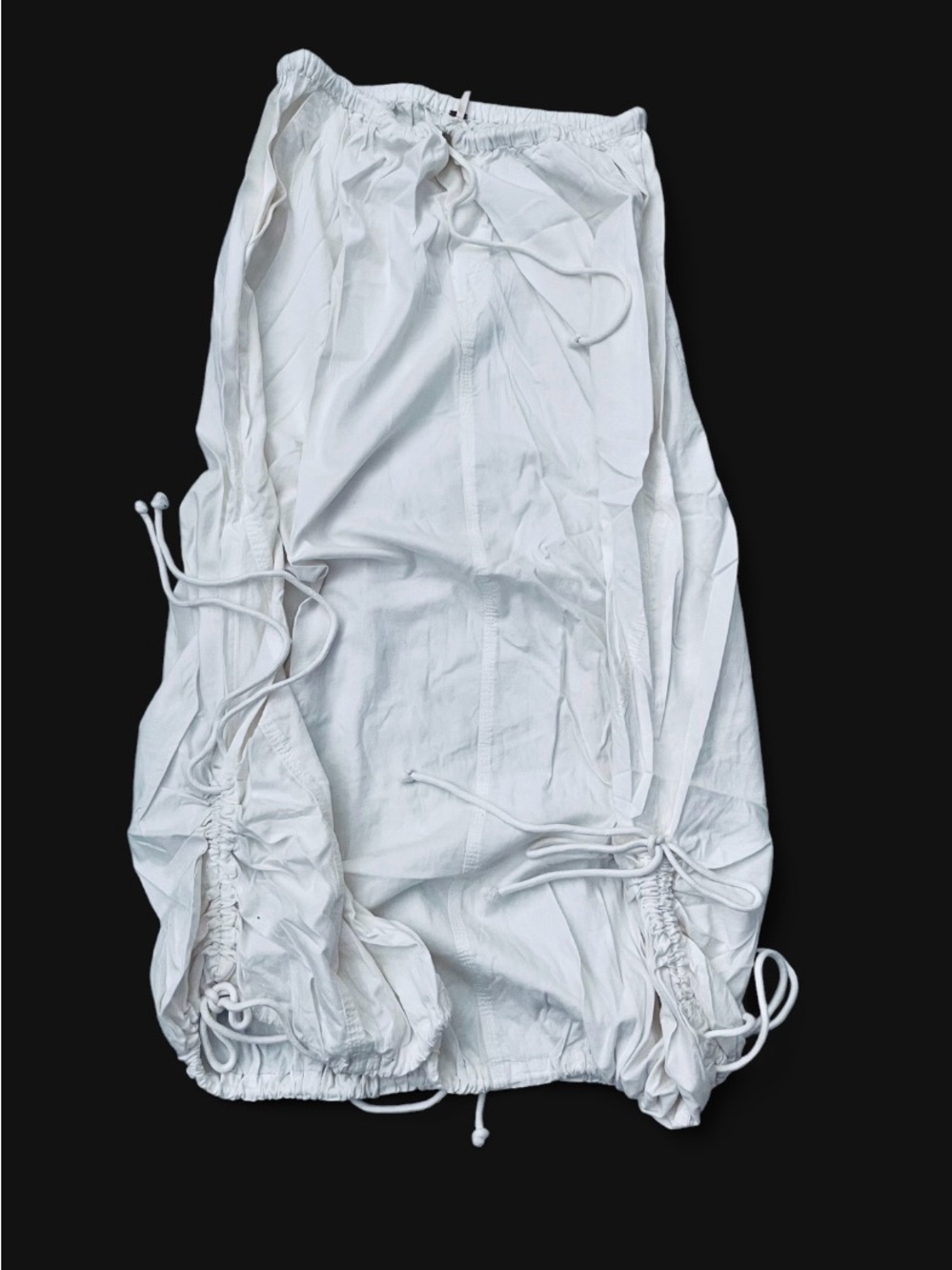 Free People White 💯 Cotton Drawstring Ruched Parachute Maxi Skirt